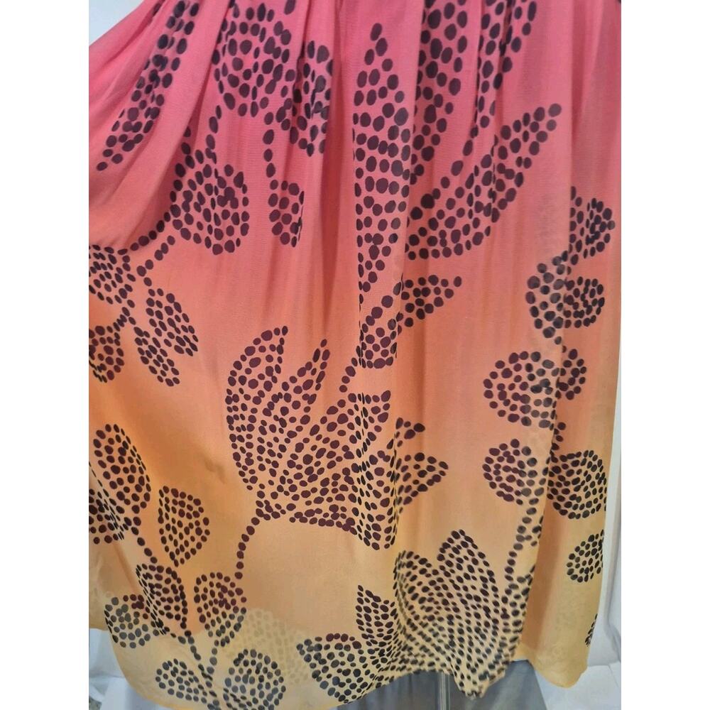 Anthropologie Pink-to-Peach Ombre Midi Dress with Black Floral Motif - Picture 4 of 9